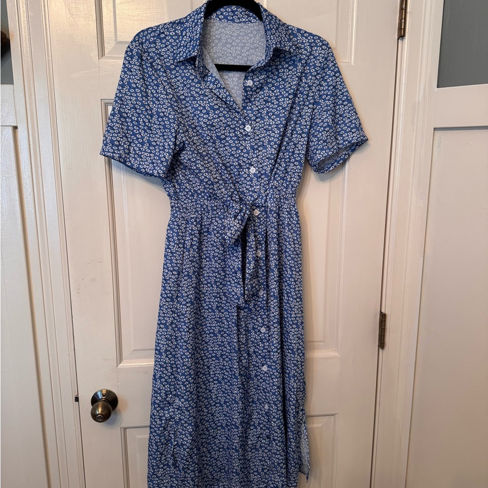 People Tree Blue Floral Button-Up Midi Dress - Size M